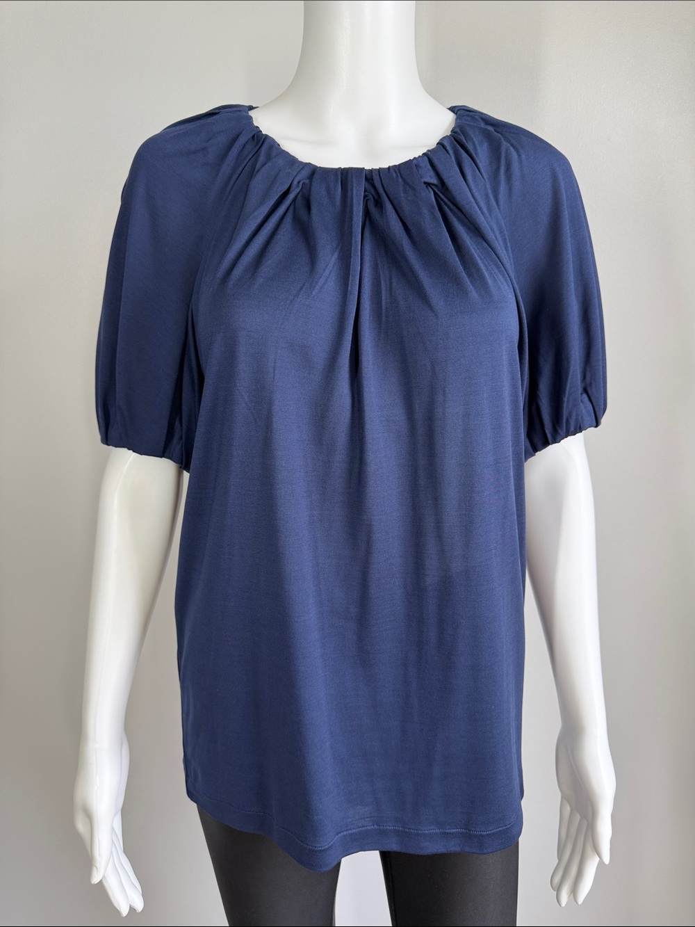 Banana Republic 100% Silk Blue Puff Sleeve Blouse Size Large Gathered Neck Top